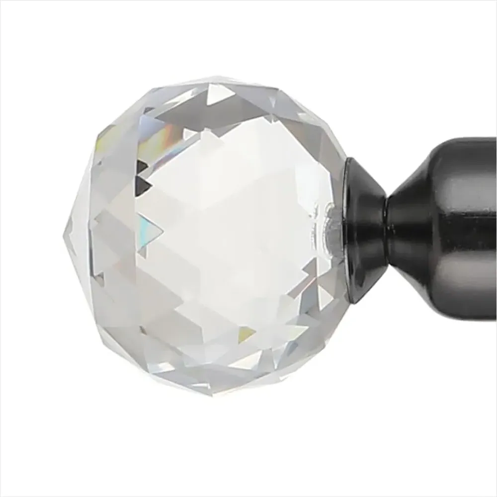 Extendable Curtain Pole with Crystal Finials - Black, Metal