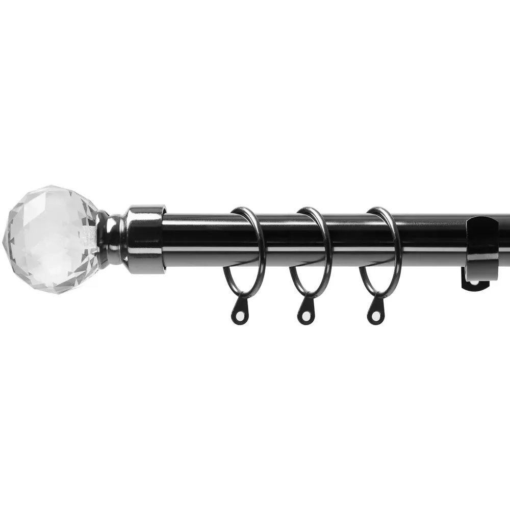 Extendable Curtain Pole with Crystal Finials - Black, Metal image