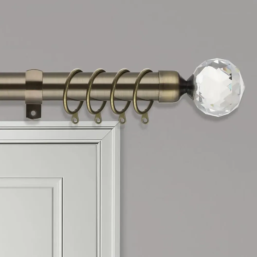 Extendable Curtain Pole with Crystal Finials - Gold, Metal