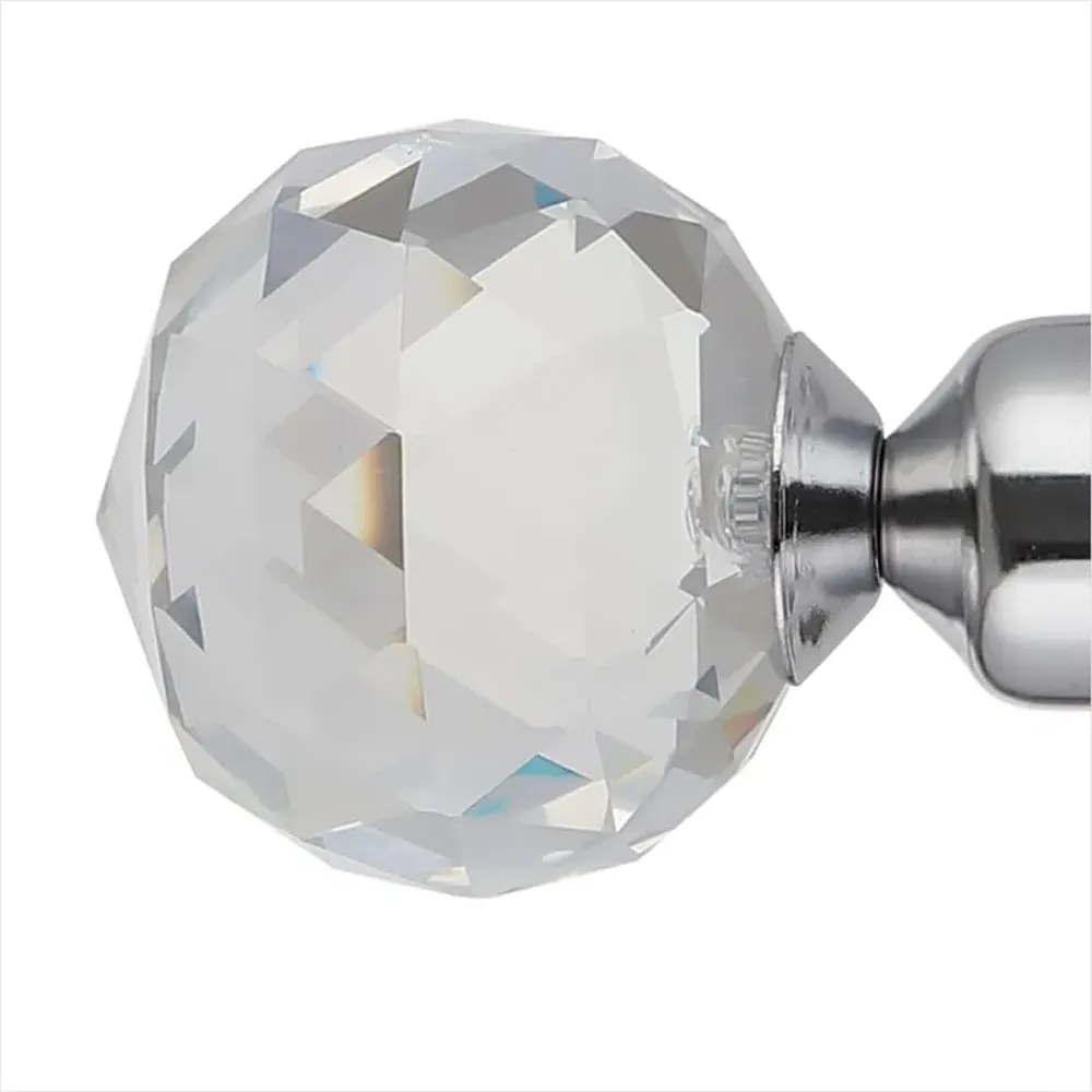 Extendable Curtain Pole with Crystal Finials - Silver, Metal