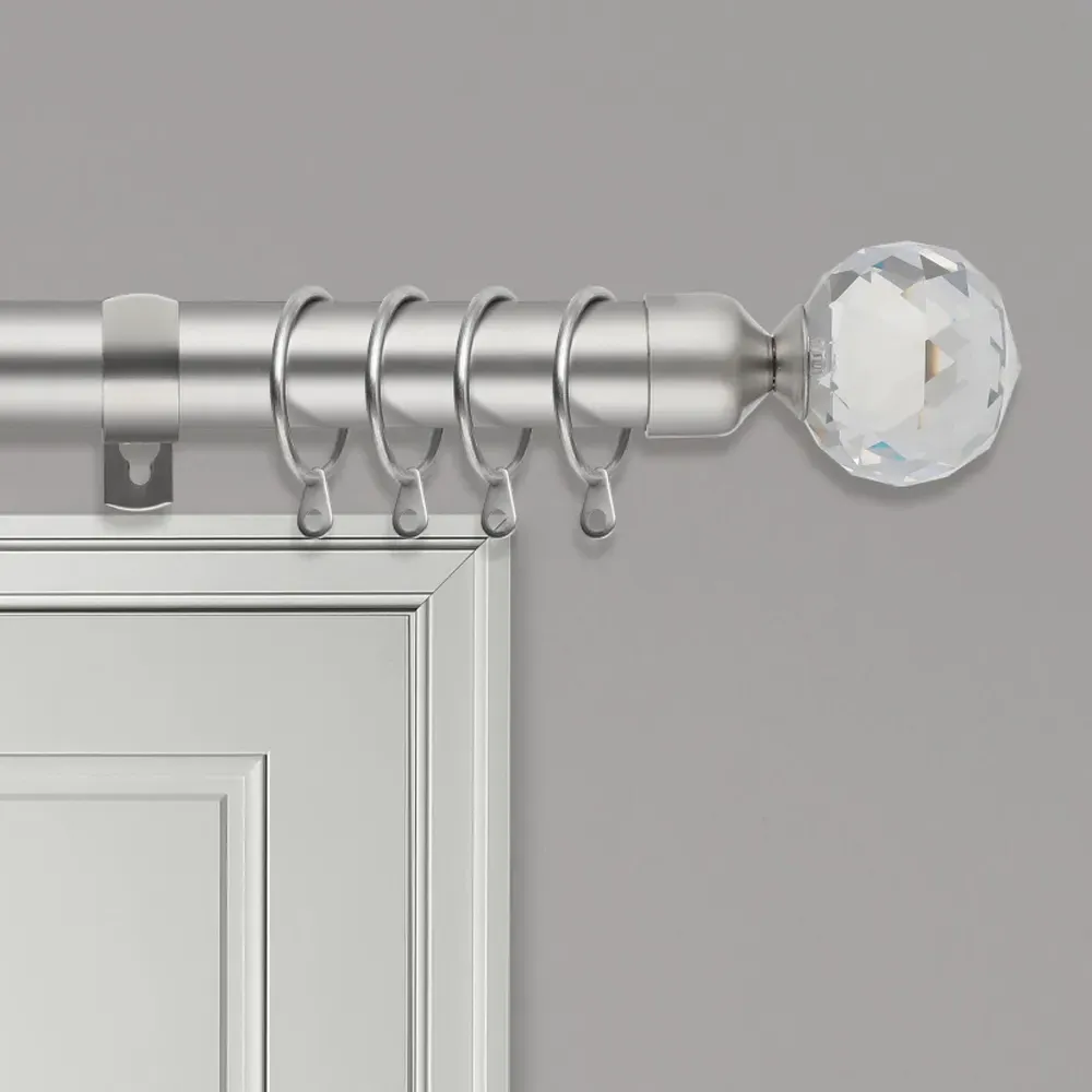 Extendable Curtain Pole with Crystal Finials - Silver, Metal