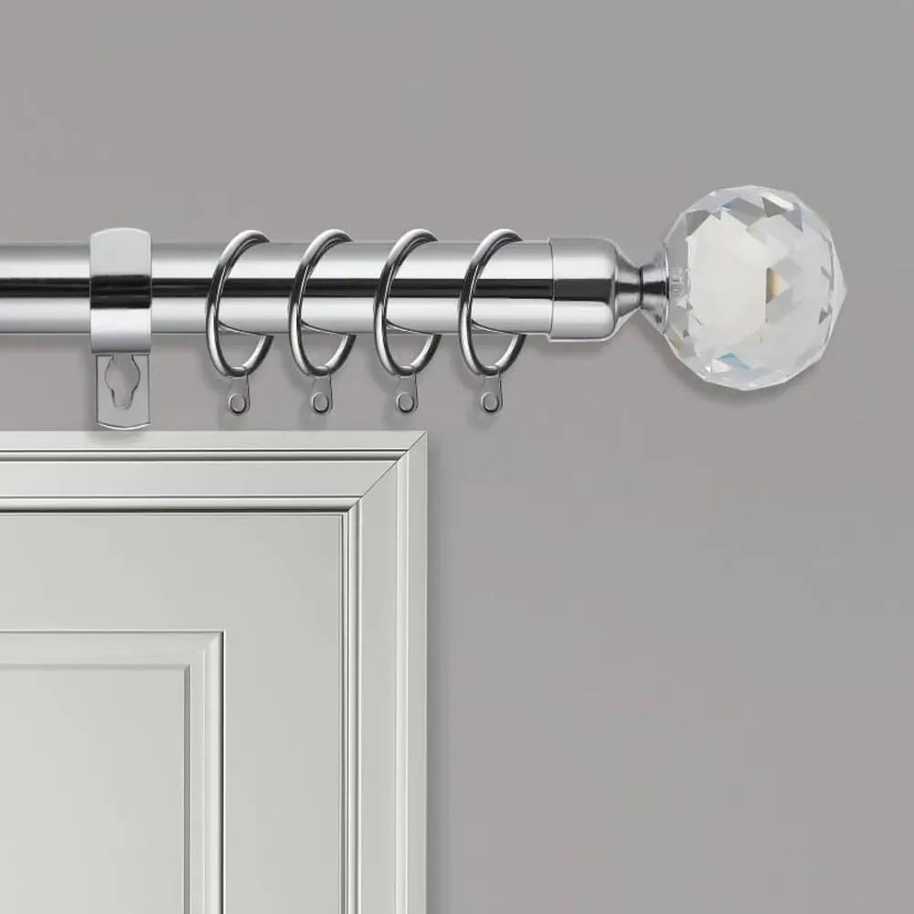 Extendable Curtain Pole with Crystal Finials - Silver, Metal