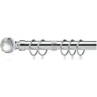 Extendable Curtain Pole with Crystal Finials - Silver, Metal