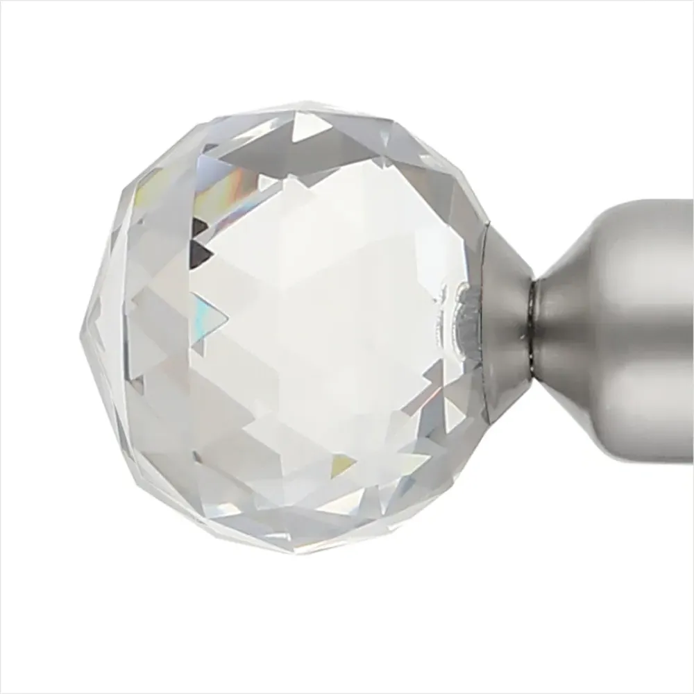Extendable Curtain Pole with Crystal Finials - Silver, Metal