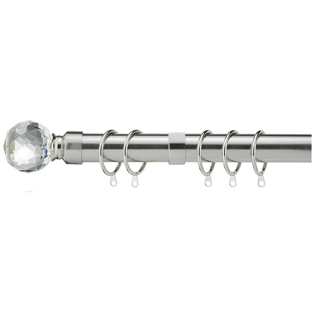 Extendable Curtain Pole with Crystal Finials - Silver, Metal