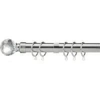 Extendable Curtain Pole with Crystal Finials - Silver, Metal