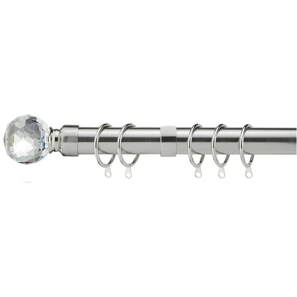Extendable Curtain Pole with Crystal Finials - Silver, Metal