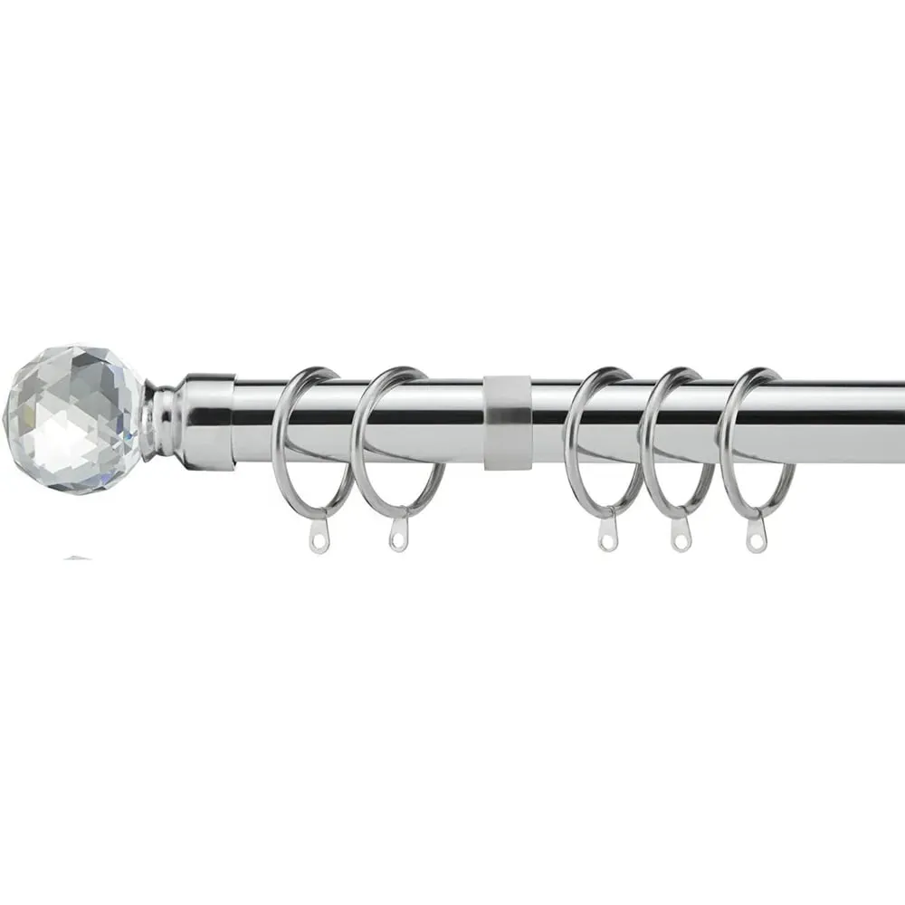 Extendable Curtain Pole with Crystal Finials - Silver, Metal