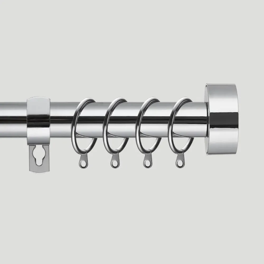 Extendable Curtain Pole with Flat Finials - Chrome