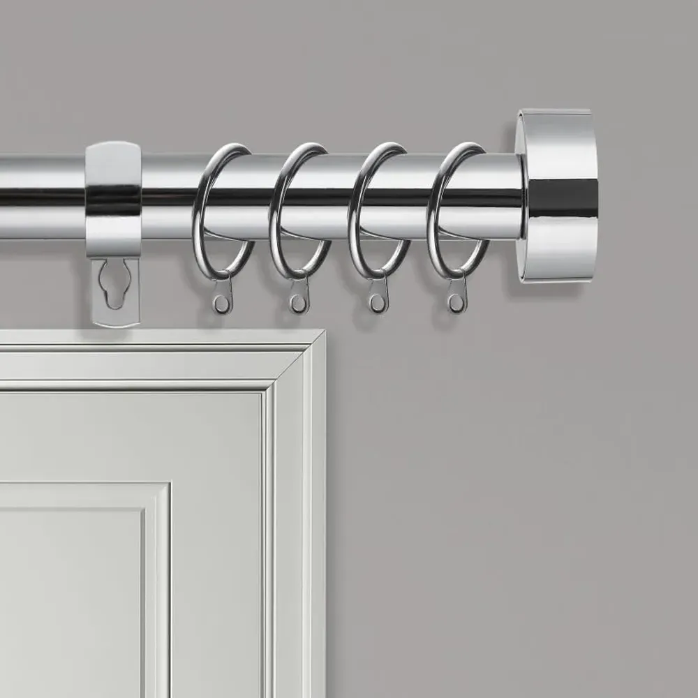 Extendable Curtain Pole with Flat Finials - Chrome
