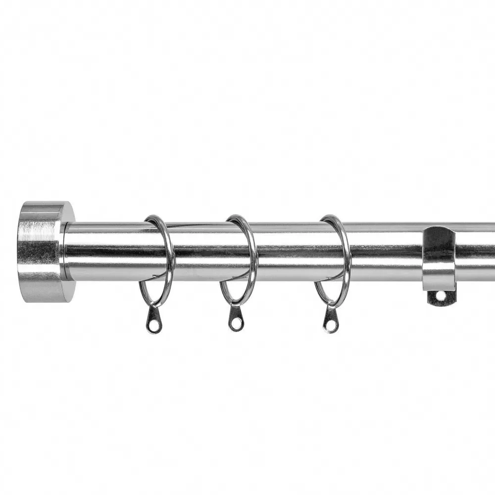 Extendable Curtain Pole with Flat Finials - Chrome