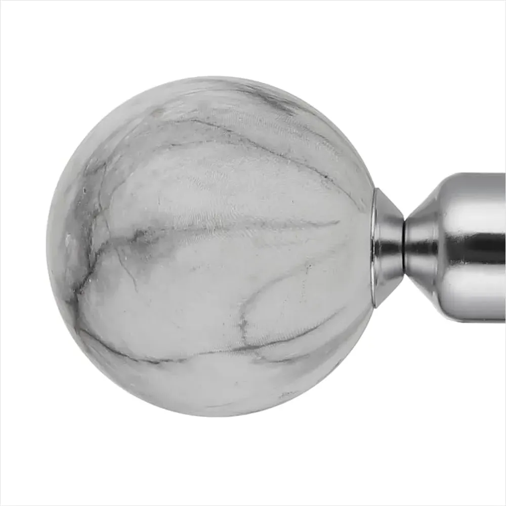 Extendable Curtain Pole with Marble Finials - Silver, Metal