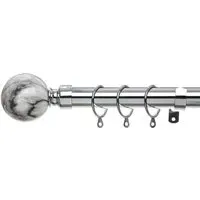 Extendable Curtain Pole with Marble Finials - Silver, Metal