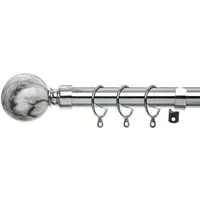 Extendable Curtain Pole with Marble Finials - Silver, Metal
