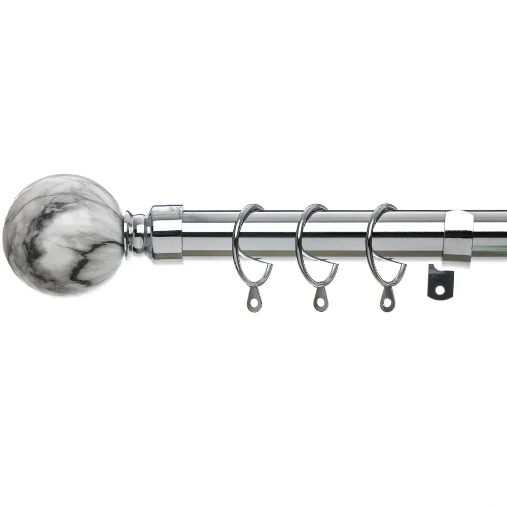 Extendable Curtain Pole with Marble Finials - Silver, Metal