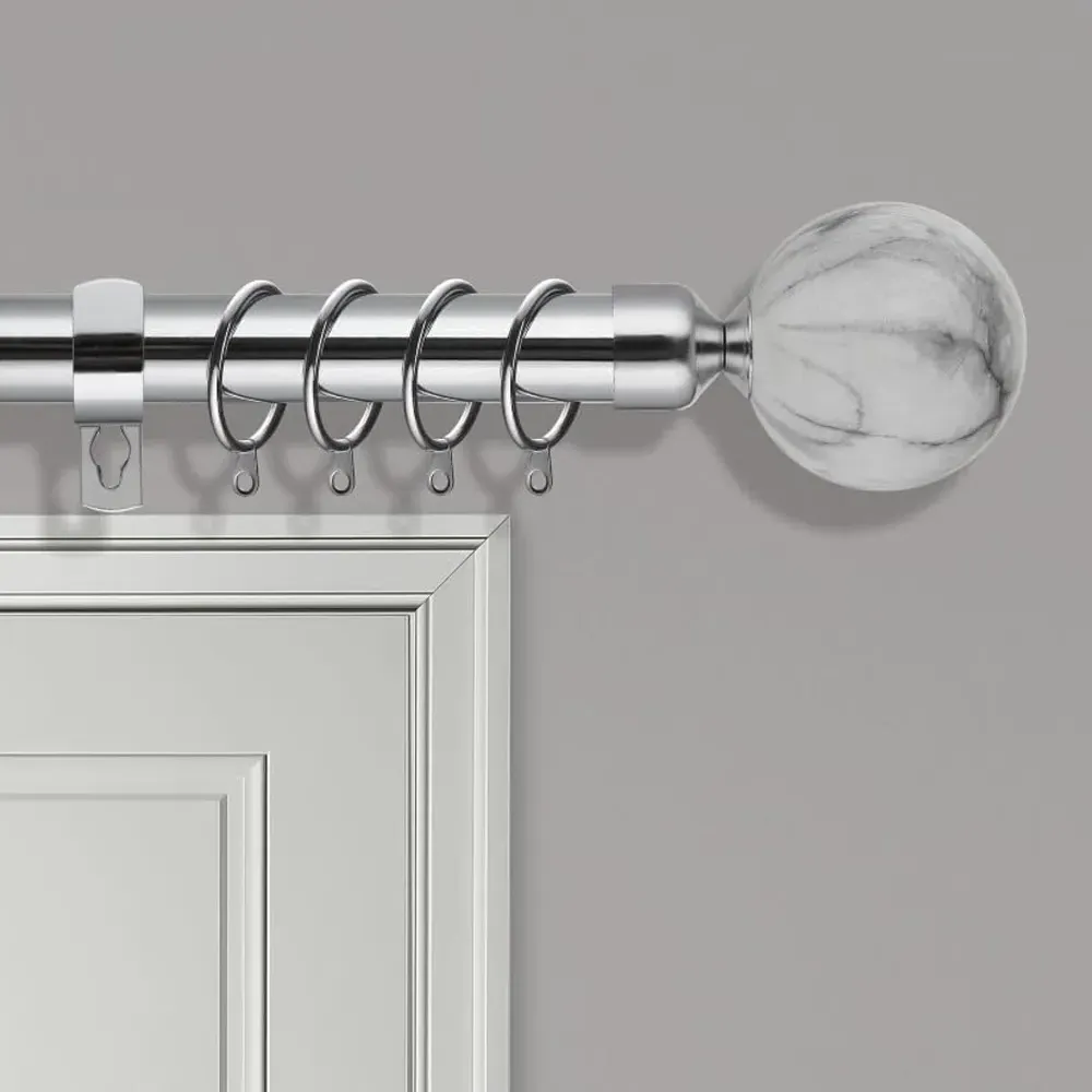 Extendable Curtain Pole with Marble Finials - Silver, Metal