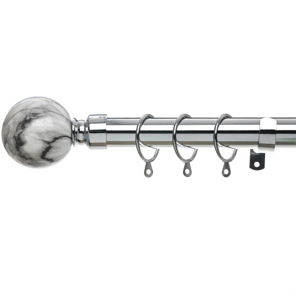 Extendable Curtain Pole with Marble Finials - Silver, Metal