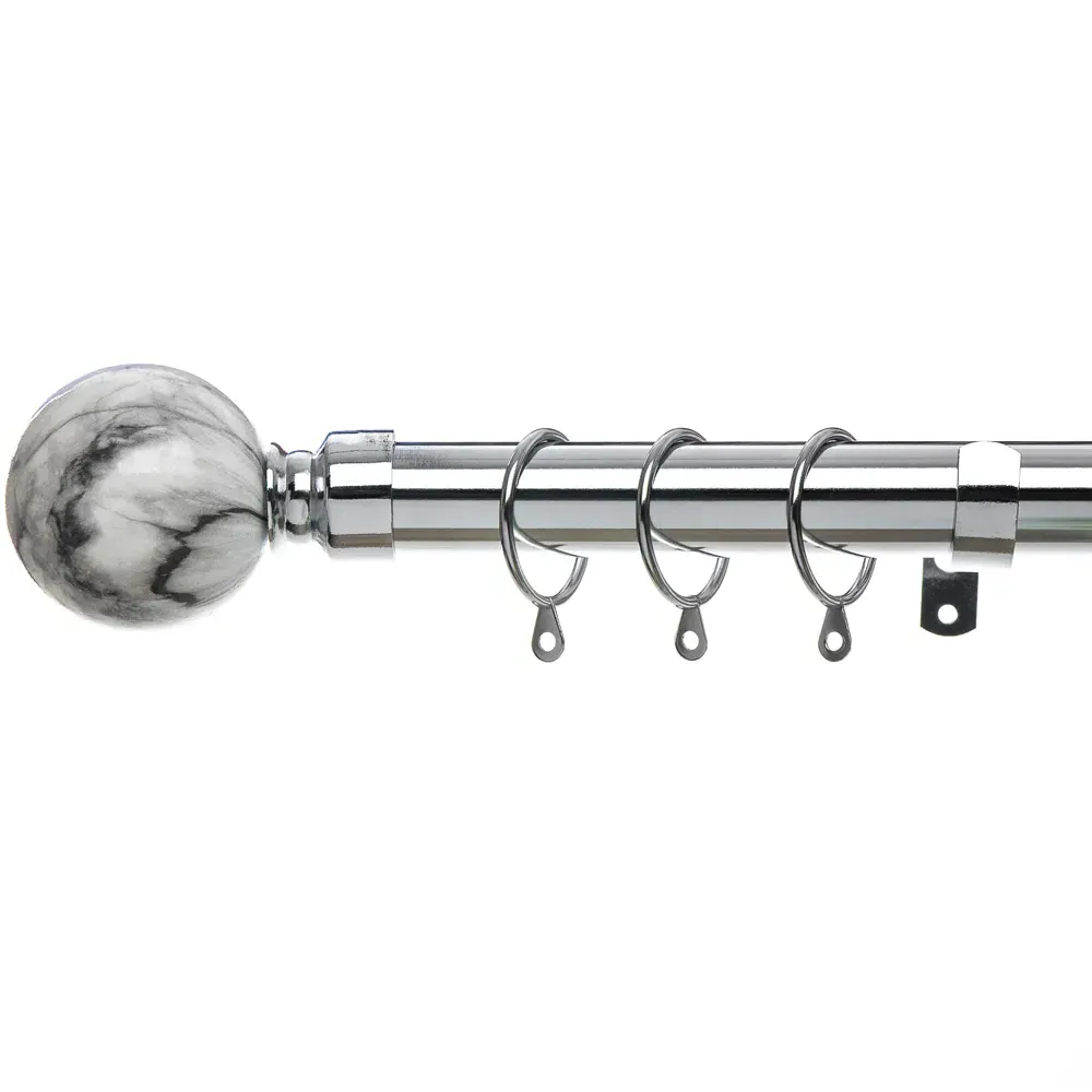 Extendable Curtain Pole with Marble Finials - Silver, Metal