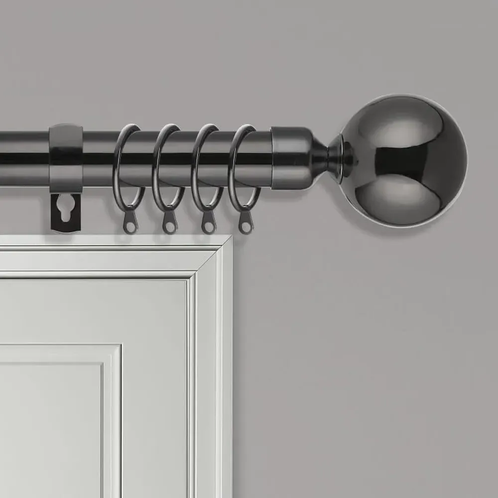 Extendable Curtain Pole with Round Finials - Black, Metal