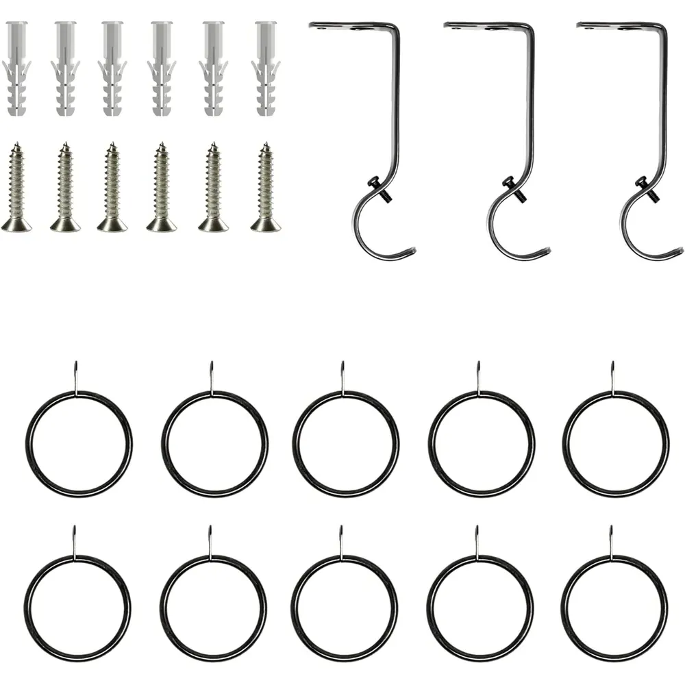 Extendable Curtain Pole with Round Finials - Black, Metal