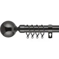 Extendable Curtain Pole with Round Finials - Black, Metal