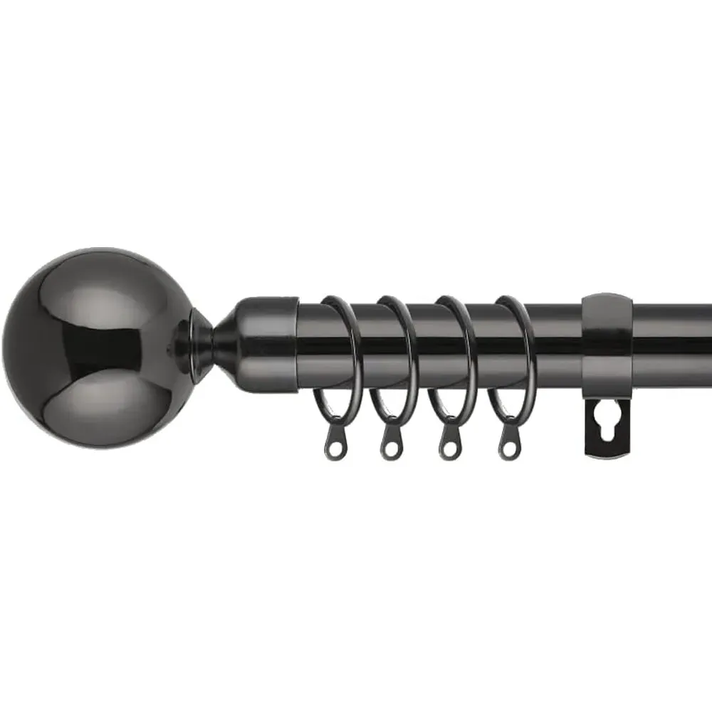 Extendable Curtain Pole with Round Finials - Black, Metal