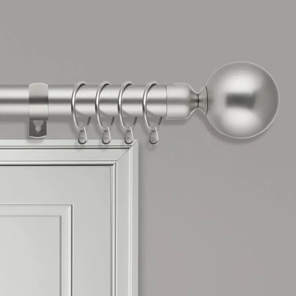 Extendable Curtain Pole with Round Finials - Silver, Metal