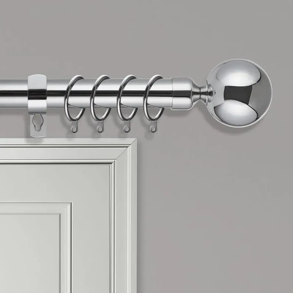 Extendable Curtain Pole with Round Finials - Silver, Metal