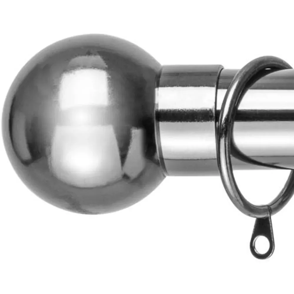 Extendable Curtain Pole with Round Finials - Silver, Metal