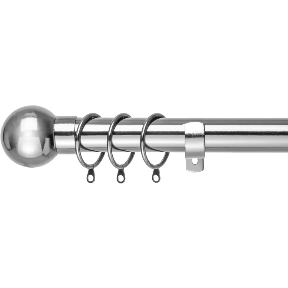 Extendable Curtain Pole with Round Finials - Silver, Metal