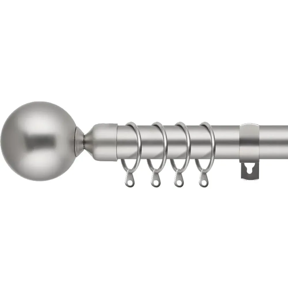 Extendable Curtain Pole with Round Finials - Silver, Metal