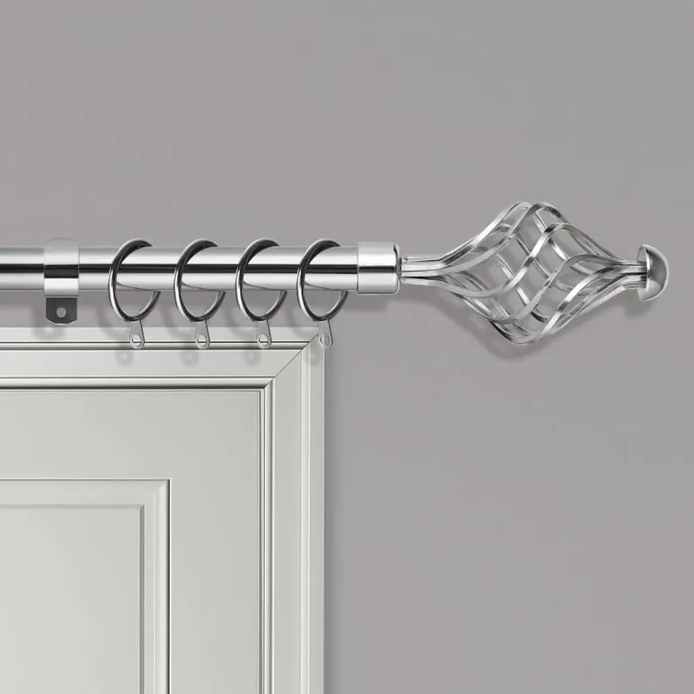 Extendable Curtain Pole with Spiral Crystal Finials - Chrome