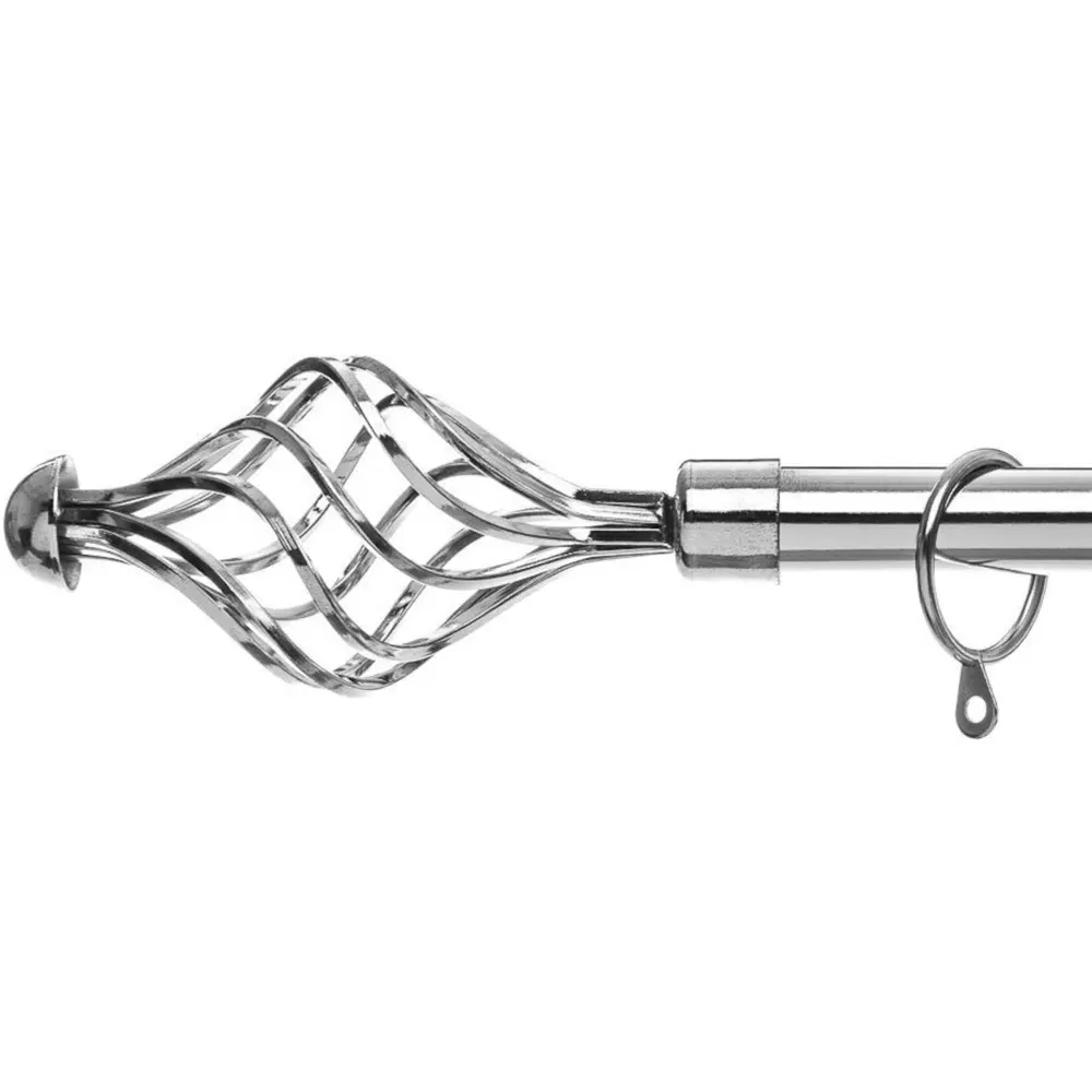 Extendable Curtain Pole with Spiral Crystal Finials - Chrome