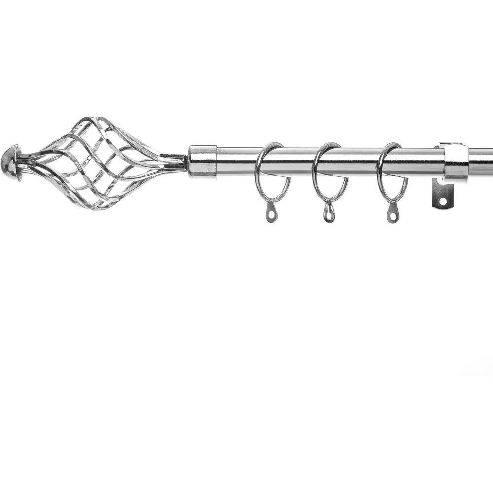 Extendable Curtain Pole with Spiral Crystal Finials - Chrome