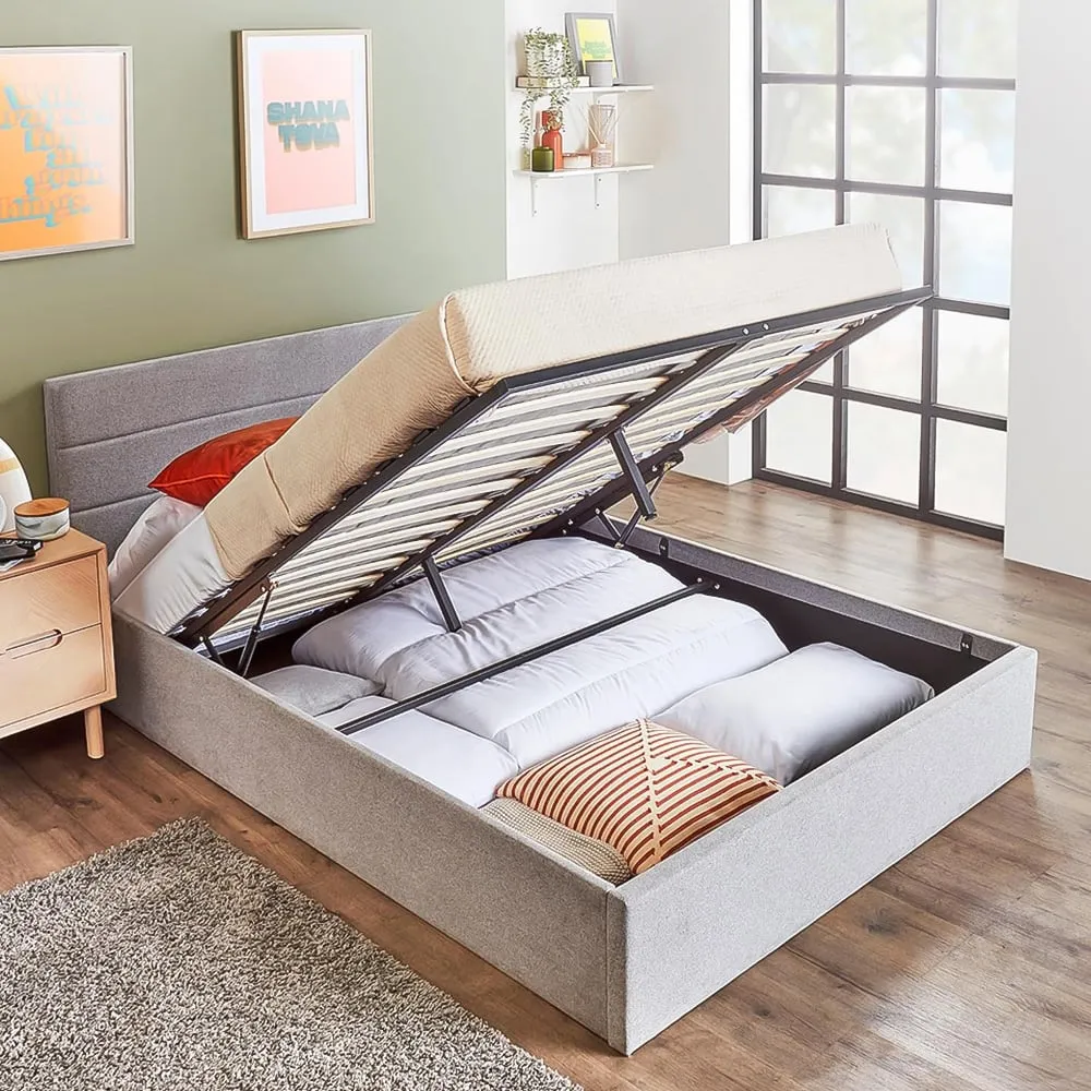 King Size Bed Frame with Storage - Grey, Linen