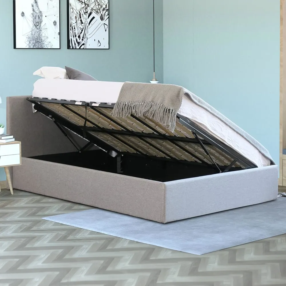 King Size Ottoman Bed with Storage - Grey, Linen