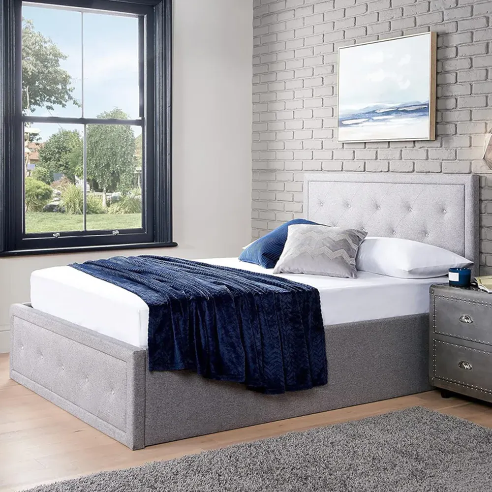 King Size Ottoman Bed with Storage - Grey, Linen