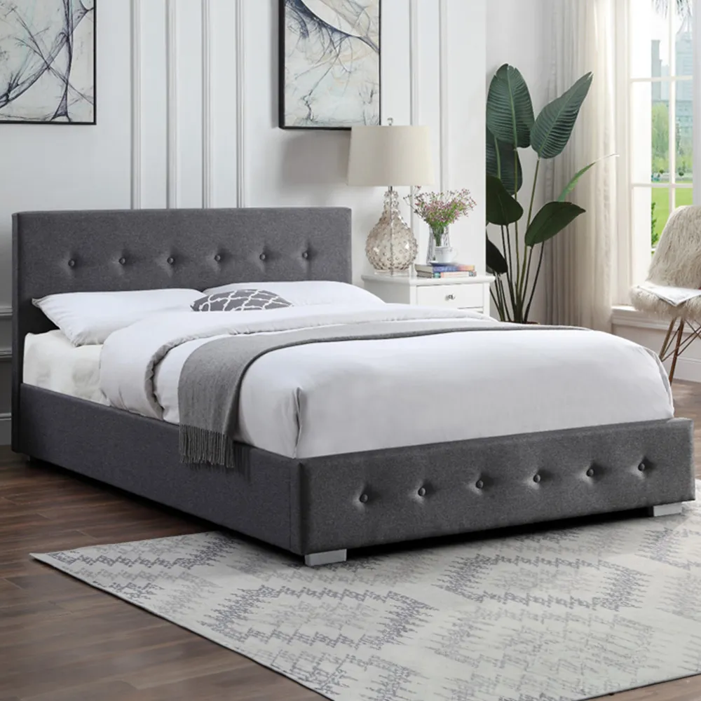 King Size Ottoman Bed with Storage - Grey, Linen