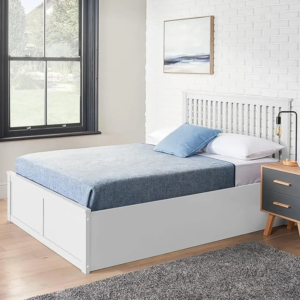King Size Ottoman Bed with Storage - White, Wooden image