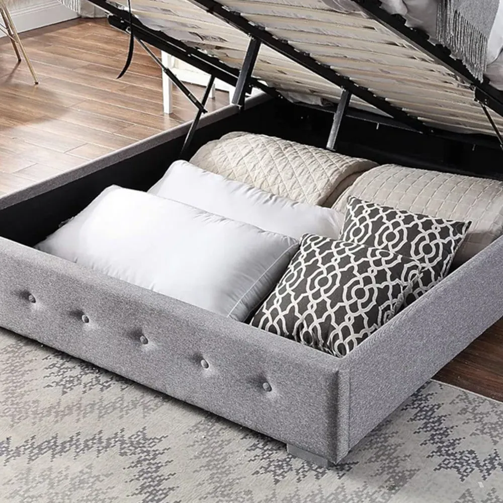 King Size Ottoman Storage Bed - Grey, Linen