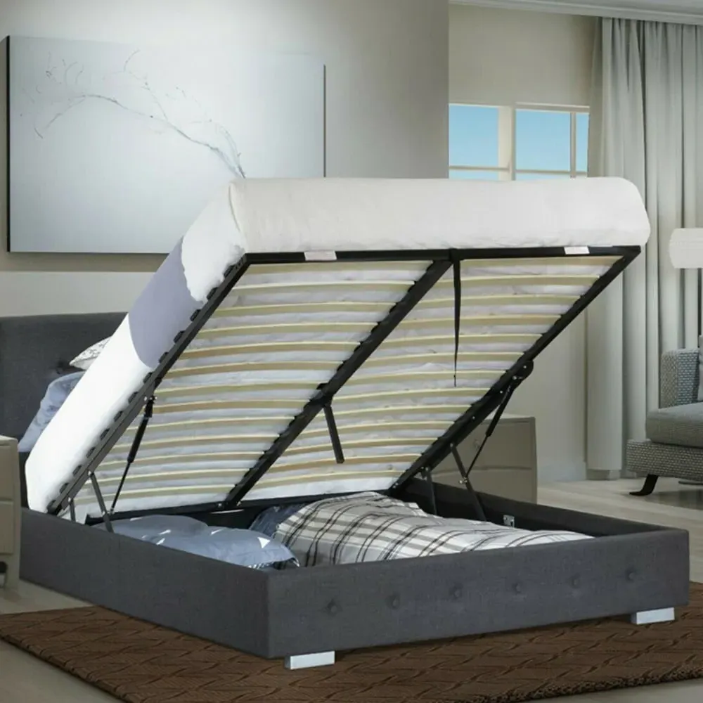 King Size Ottoman Storage Bed - Grey, Linen