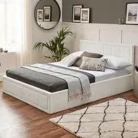 King Size Ottoman Storage Bed with Gas Lift - White, Boucle