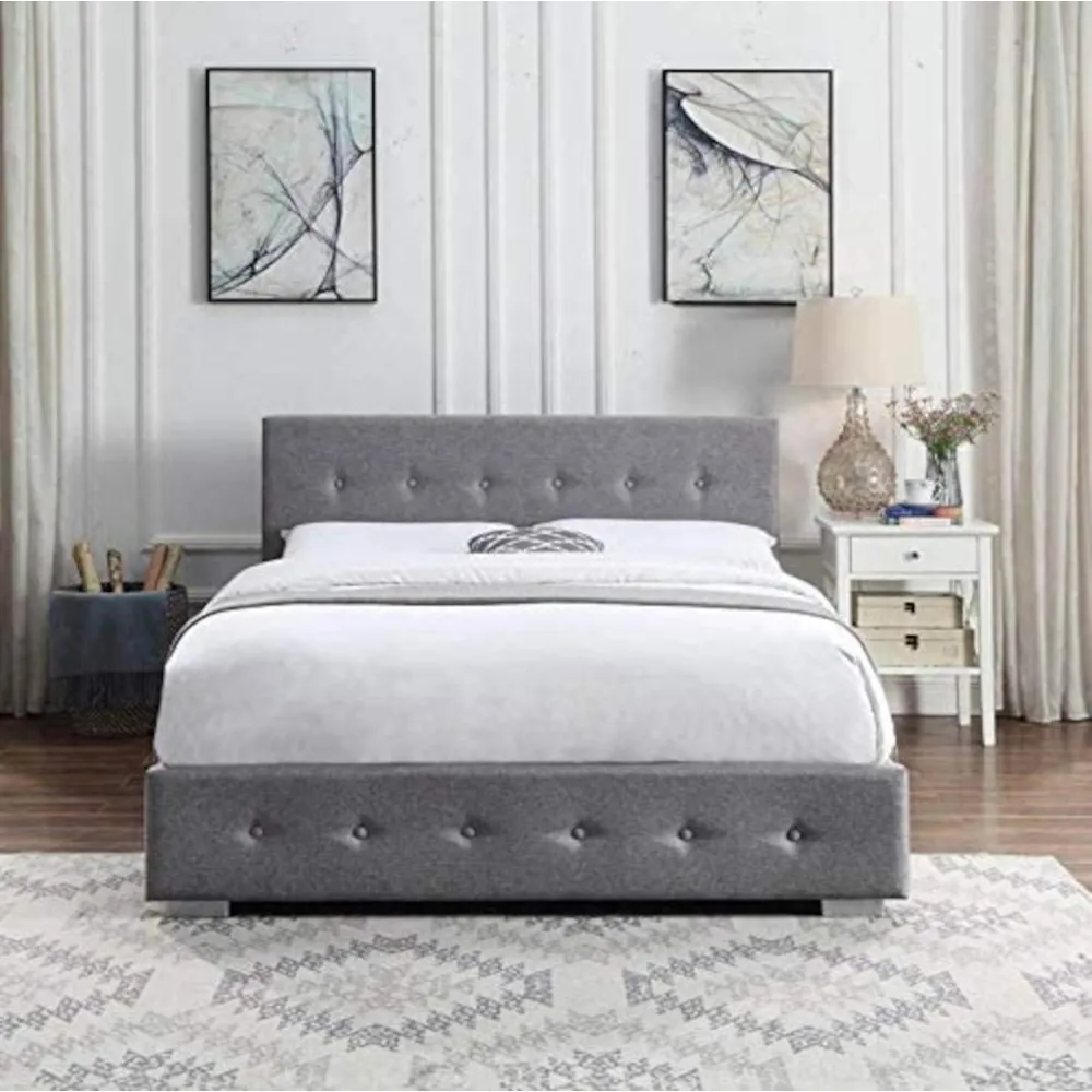 King Size Ottoman Storage Bed with Mattress - Grey, Linen