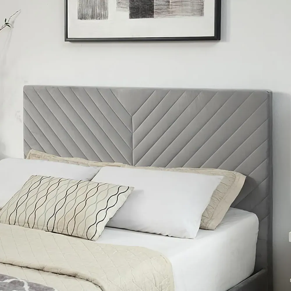 King Size Ottoman TV Bed with Mattress - Grey, Velvet