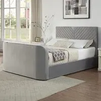 King Size Ottoman TV Bed with Storage - Grey, Velvet