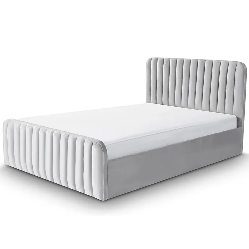 King Size Velvet Ottoman Bed with Storage - Grey