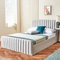 King Size Velvet Ottoman Bed with Storage - Grey