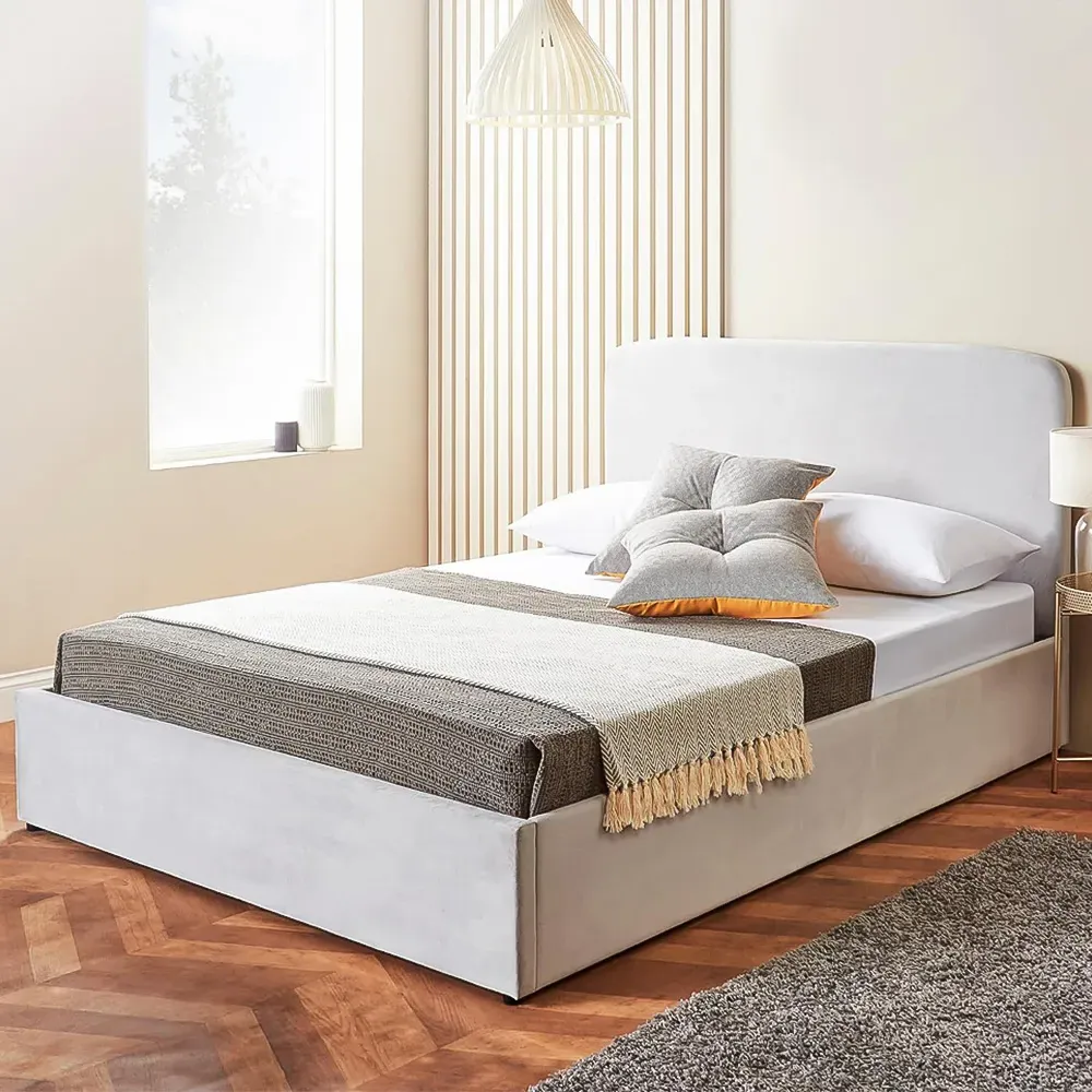 King Size Velvet Ottoman Bed with Storage - Grey