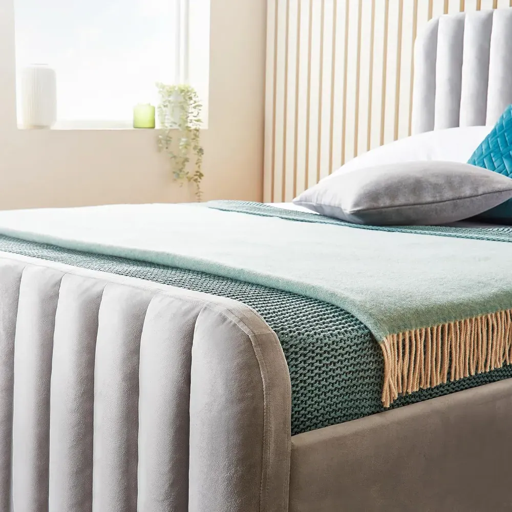 King Size Velvet Ottoman Bed with Storage - Grey