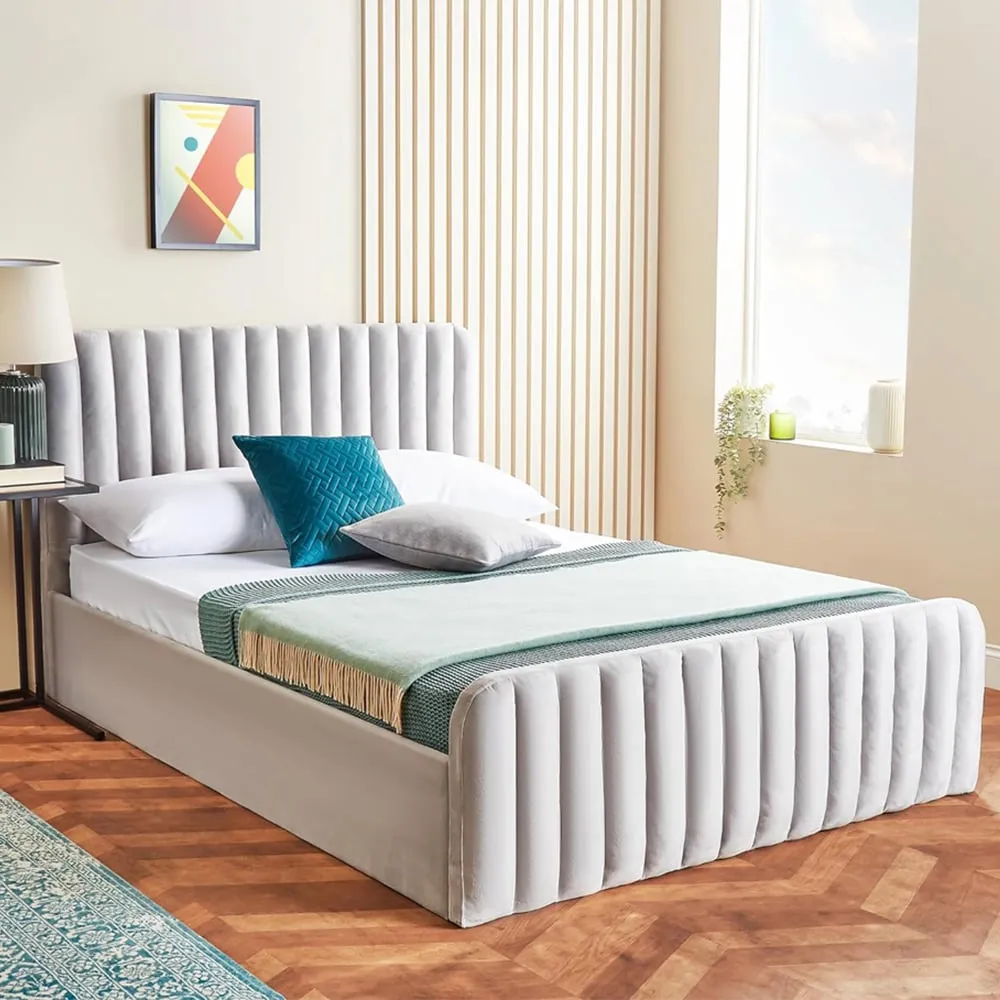 King Size Velvet Ottoman Bed with Storage - Grey